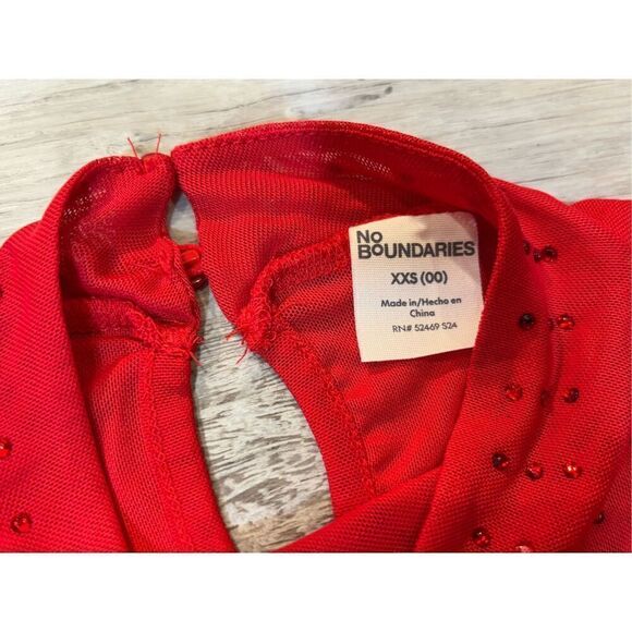 No Boundaries Rhinestone Studded Mesh Top with Long-Sleeves Red NWT Size XXS - Picture 9 of 12